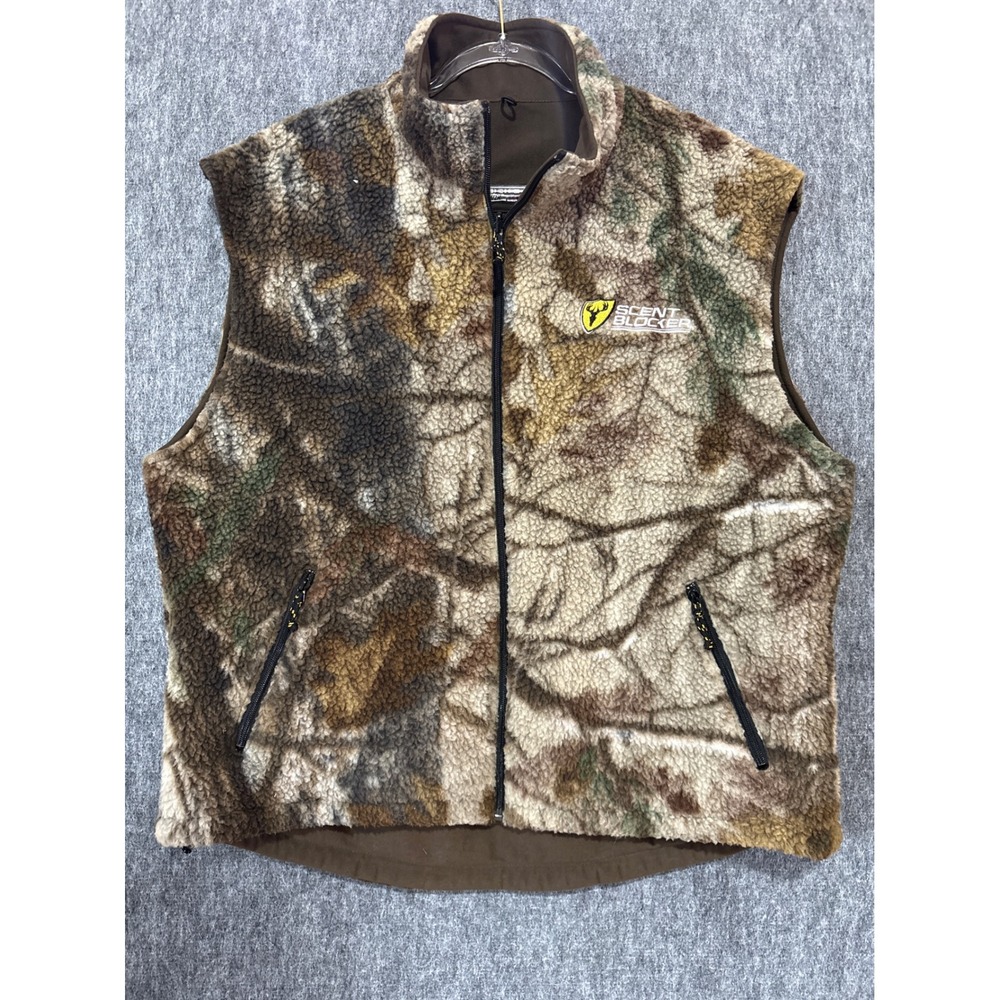 Scent Blocker Bone Collector Reversible Hunting Vest Mens XL Brown Camo Fleece
